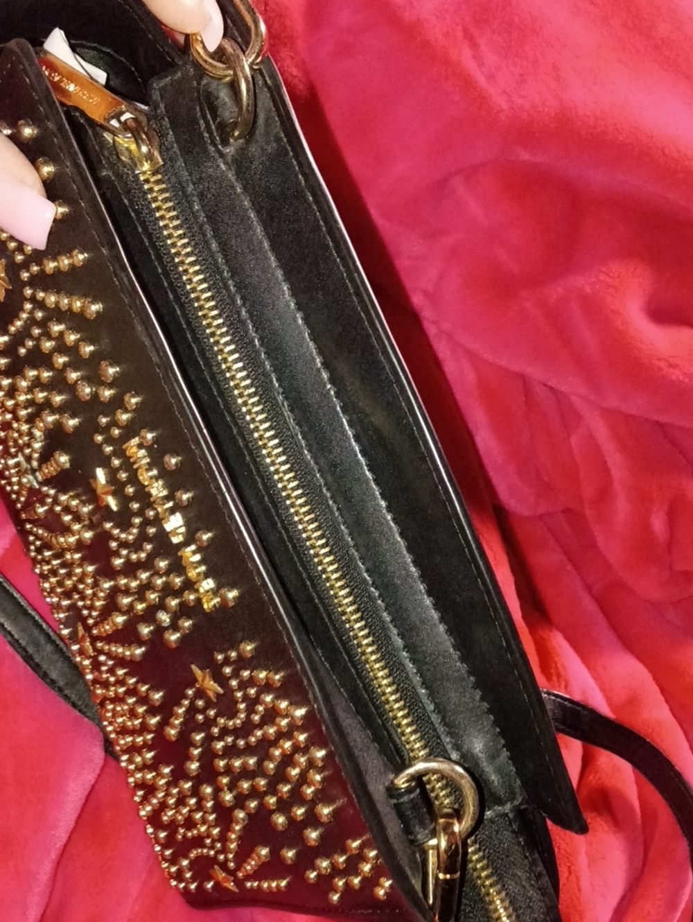 Michael Kors Black Studded Crossbody Bag with Gold Accents - Picture 8 of 9